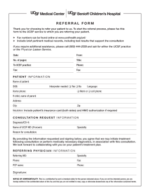 UCSF Patient Referral Form