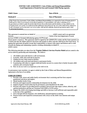 Foster Care Agreement: Code of Ethics and Mutual Responsibilities