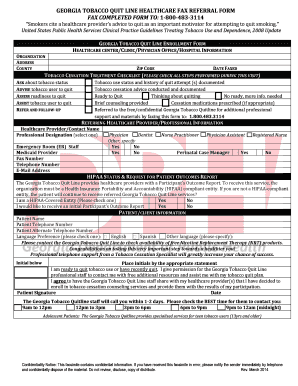 Georgia Tobacco Quit Line Healthcare Fax Referral Form