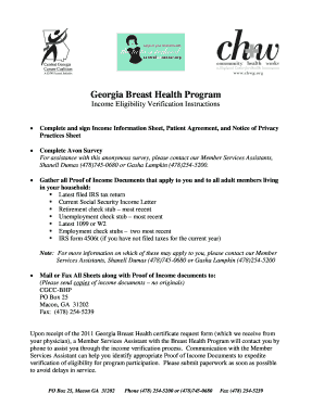 Georgia Breast Health Program Income Verification Form