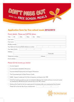 UK Free School Meals Application Form