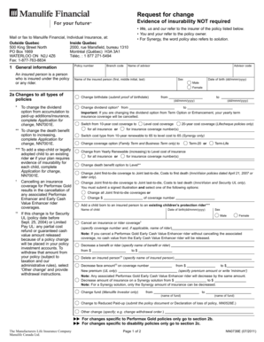 Manulife Policy Change Request Form