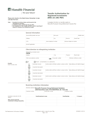 Transfer Authorization for Registered Investments