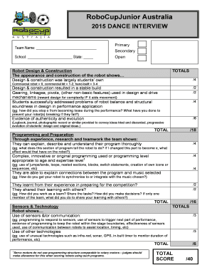 RCJA Dance Interview score sheet 2015 - RoboCup Junior Australia - robocupjunior org