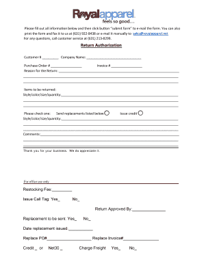 Return Authorization Form