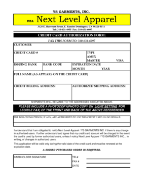 Credit Card Authorization Form