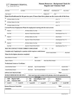 Background Check Form for Staff