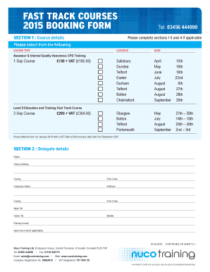 Fast Track Courses 2015 Booking Form