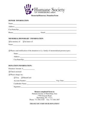 Memorial/Honorary Donation Form