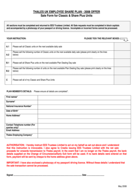 Thales UK Employee Share Plan Sale Form