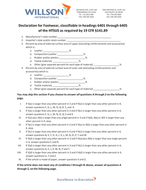 Declaration for Footwear Classification