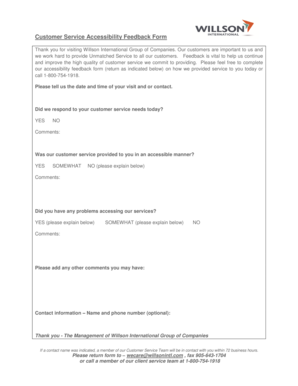 Customer Service Accessibility Feedback Form