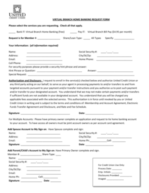 Virtual Branch Home Banking Request Form