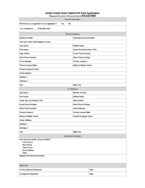 United Credit Union Debit/ATM Card Application
