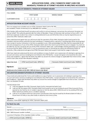 ATM/Debit Card Application for NRE/NRO Account Holders