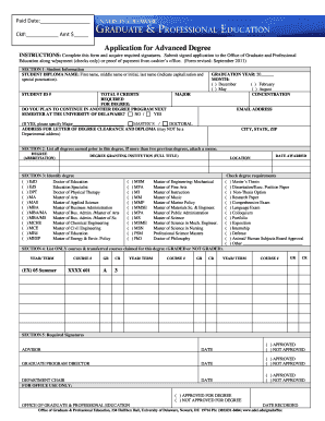 University of Delaware Advanced Degree Application
