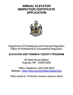 Maine Elevator Inspection Certificate Application