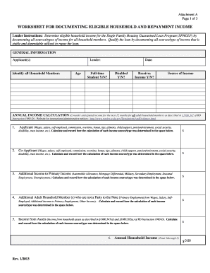 USDA Single Family Housing Guaranteed Loan Income Worksheet