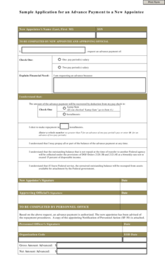 Advance Payment Request Form for New Appointee