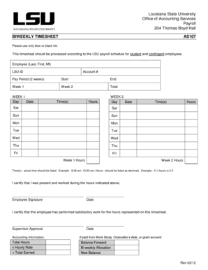 Louisiana State University Biweekly Timesheet