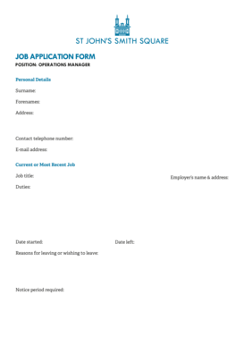 Job Application Form for Operations Manager