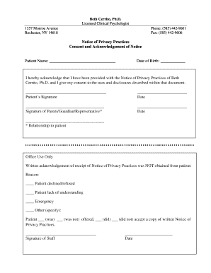 Notice of Privacy Practices Consent Form