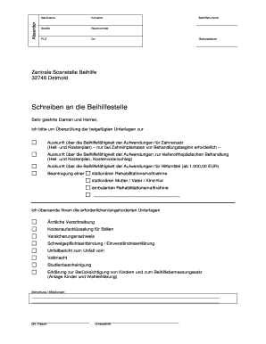 Anschreiben an die Beihilfestelle