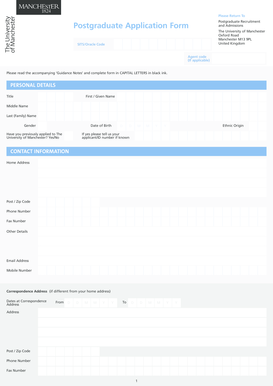 University of Manchester Postgraduate Application Form