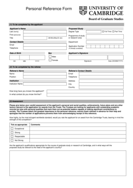 Cambridge Trusts Personal Reference Form