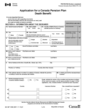 Canada Pension Plan Death Benefit Application