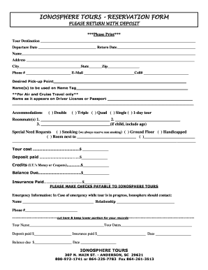 Ionosphere Tours Reservation Form
