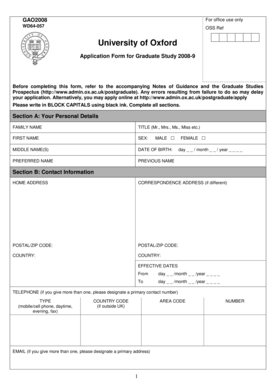 University of Oxford Graduate Study Application Form