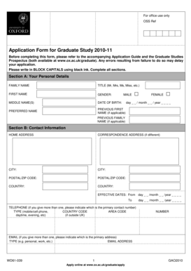 Application Form for Graduate Study