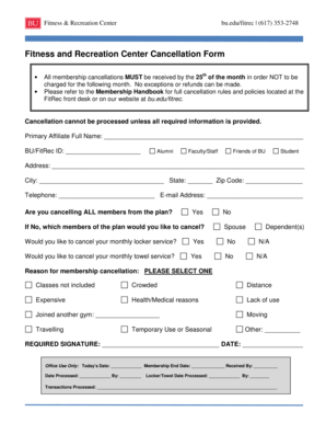 Fitness and Recreation Center Cancellation Form