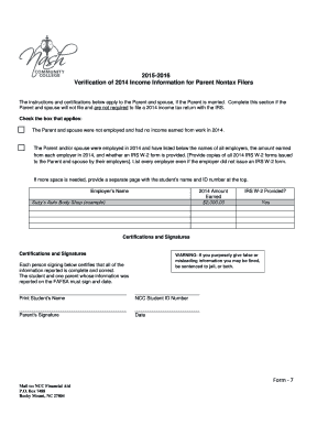 2014 Parent Nontax Filers Income Verification Form