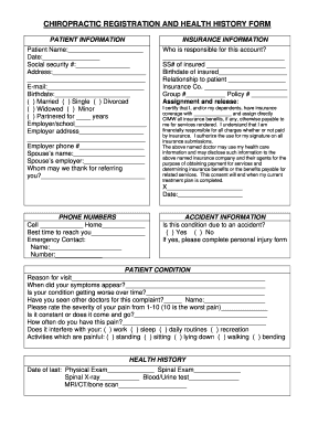 Chiropractic Registration and Health History Form