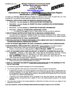Michigan Medical Marihuana Minor Patient Renewal Application
