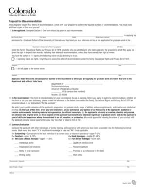 University of Colorado Graduate School Recommendation Form