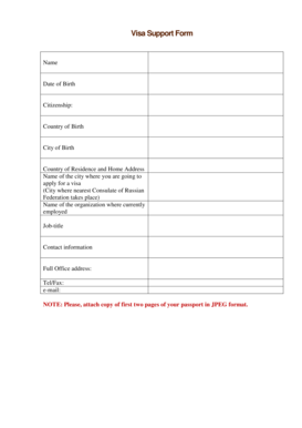 Visa Support Form
