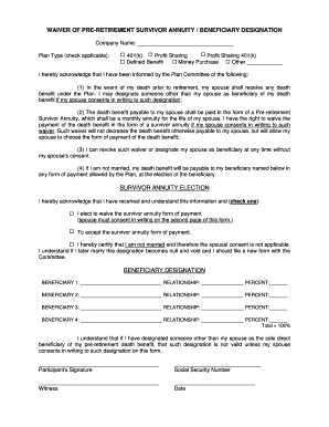 Waiver of Pre-Retirement Survivor Annuity