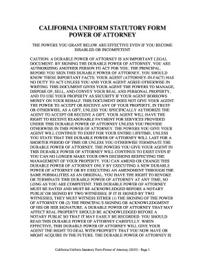 California Uniform Statutory Form Power of Attorney