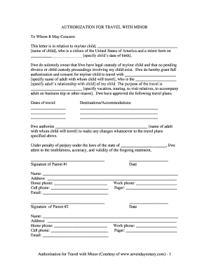 Authorization for Travel with Minor