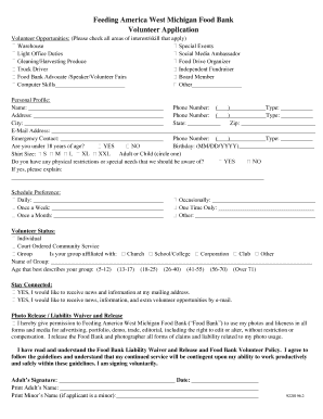 Feeding America West Michigan Volunteer Application