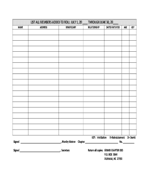 Order of the Eastern Star Membership Roll