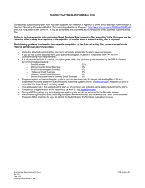 Small Business Subcontracting Plan Form