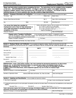 US Employment Eligibility Verification Form I-9