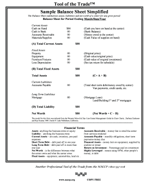 Sample Balance Sheet Simplified