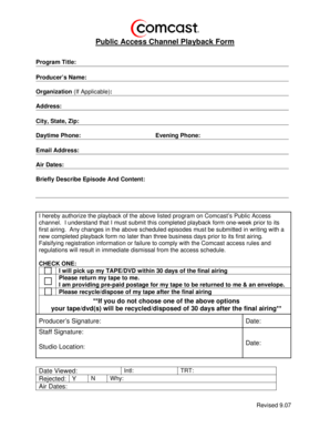 Public Access Channel Playback Form
