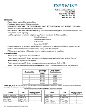 Dermik Patient Assistance Program Application