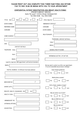Confidential Patient Registration and Breast Health Form